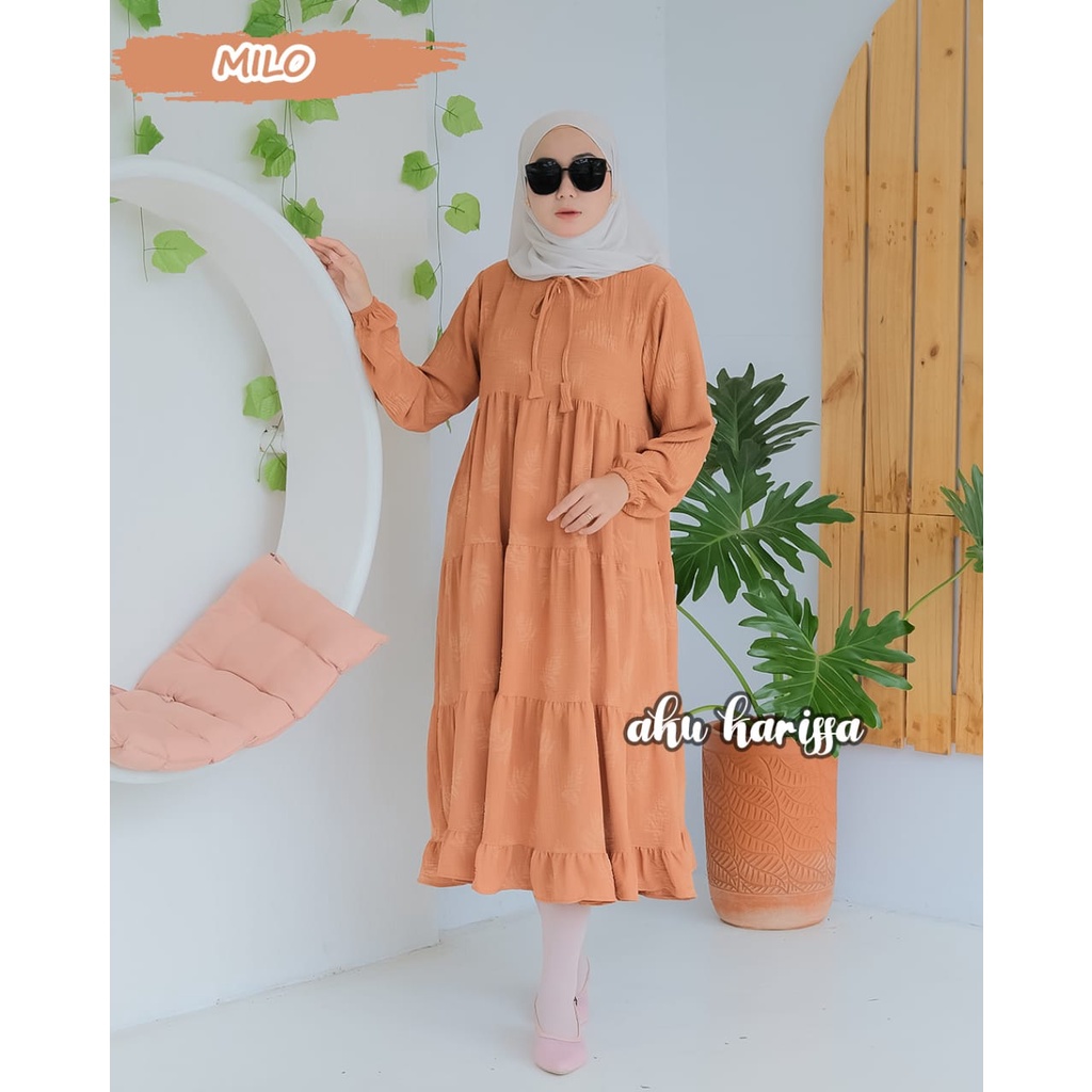 Midi dress nesya kringkel original by aku karissa cringkel pom pom terbaru baju muslim lucu modis terbaru muslimah fashion ootd kondangan hangout remaja kondangan