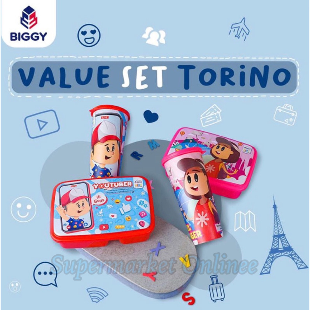 Lunch Box + Tumbler Set Souvenir Ultah Serbaguna Kotak Bekal Anak Tempat Makan Sekolah Bonus Botol Torino