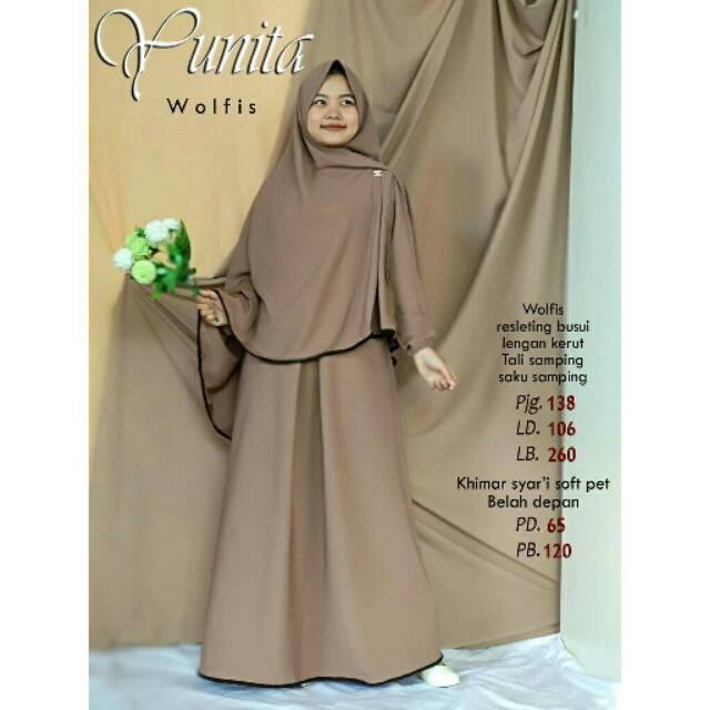 Syar'i gamis Wolfis / wolvis mewah / VanilaSet Hijab Wolfis Grade A