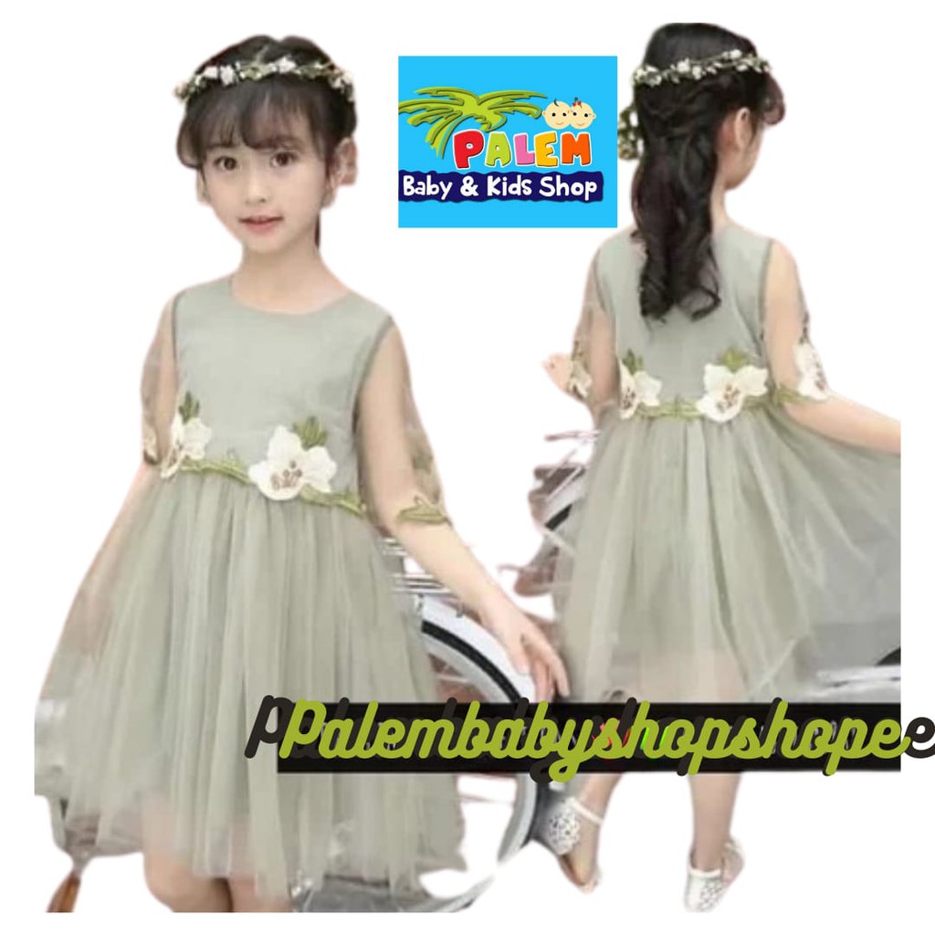 Dress anak Tile Bunga hijau 1256.dress anak perempuan