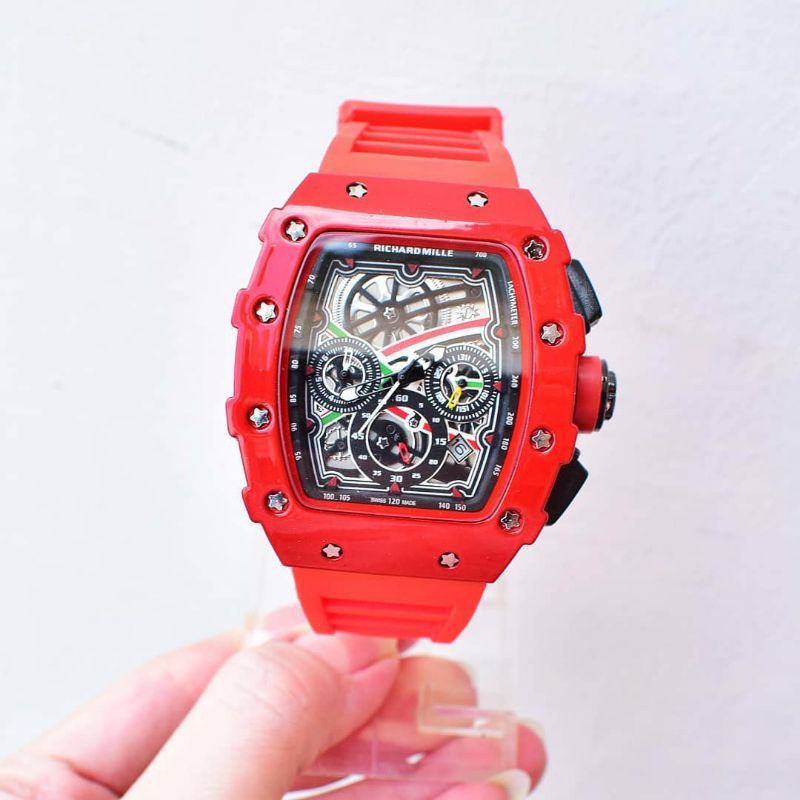 Jam Ricchard Mile Pria chrono aktif tali karet + free gelang (model random)