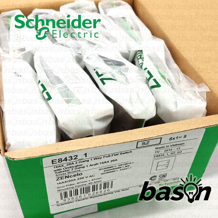 SCHNEIDER ZENcelo 2 Gang 1 Way - Saklar 2 Tombol 1 Arah - Full Flat Switch - Saklar Datar