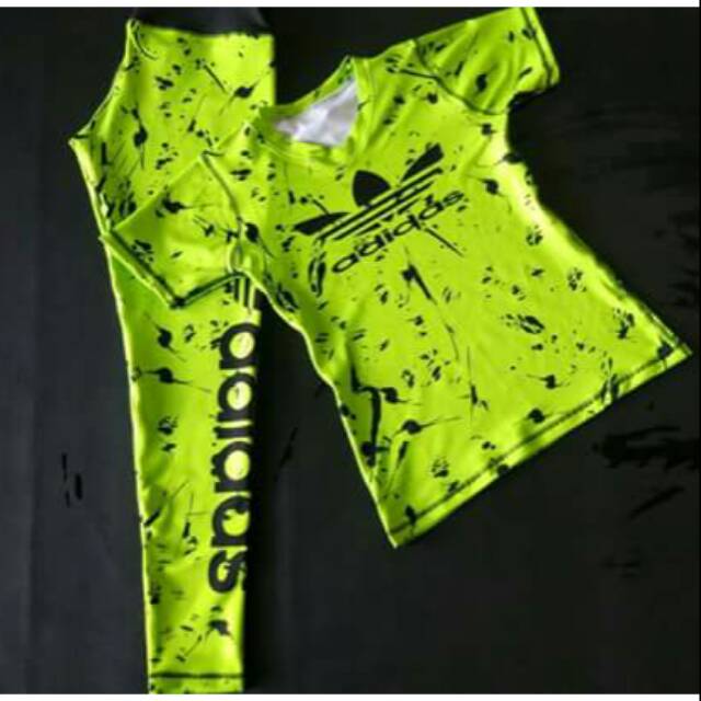 Baju Olahraga SXB Stelan Shortsleeve dan Legging Motif Adidas