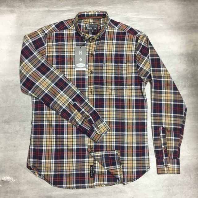 HOLLIC Kemeja Pria Flannel Panjang Cream 028H