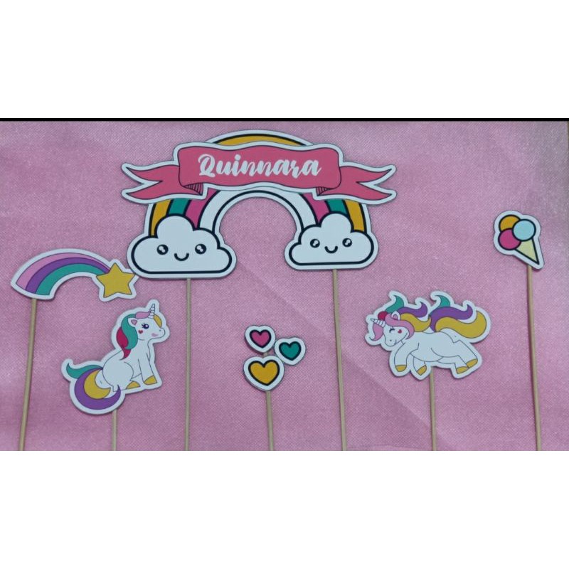 Paket Cake Topper / Hiasan Kue Unicorn (bisa custom nama)