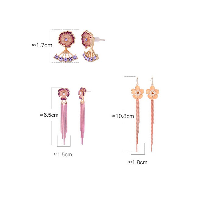 LRC Anting Tusuk Fashion Short  S925 Sterling Silver Glazed Flower Tassel Earrings F89148