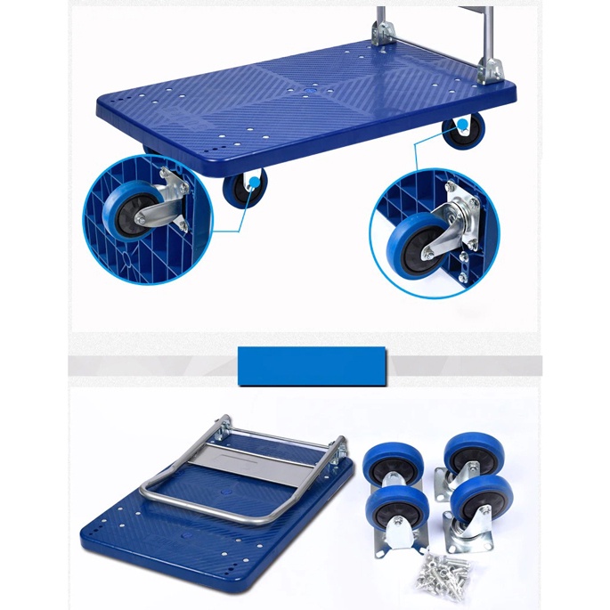 Trolley Barang Lipat Folding Cart Silent Wheel 87x58CM 350KG - FPT-300 - Blue