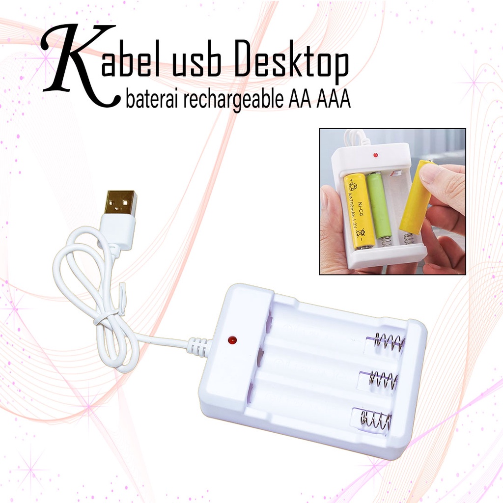 CHARGER DESKTOP KABEL USB BATERAI RECHARGABLE AAA / AA 3 SLOT