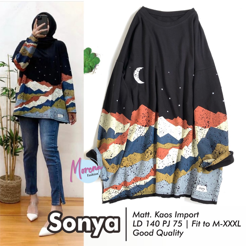 SONYA TUNIK ATASAN WANITA CASUAL TUNIK JUMBO CANTIK TERBARU BAHAN KAOS IMPORT LD 140 CM FIT TO M-XXX