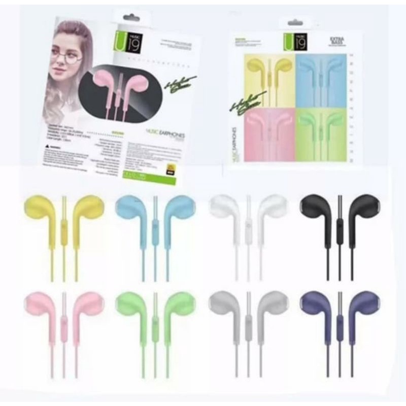 Headset Hansfree Headphone Earphone Macaron u19 Hifi Bass HF Stereo Earphone U19 Original Murah