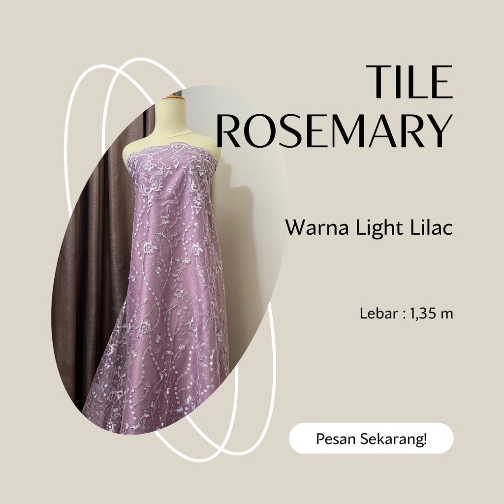 Kain Brokat Brukat Tile Tulle Bordir Rosemary Warna Ungu Light Lilac