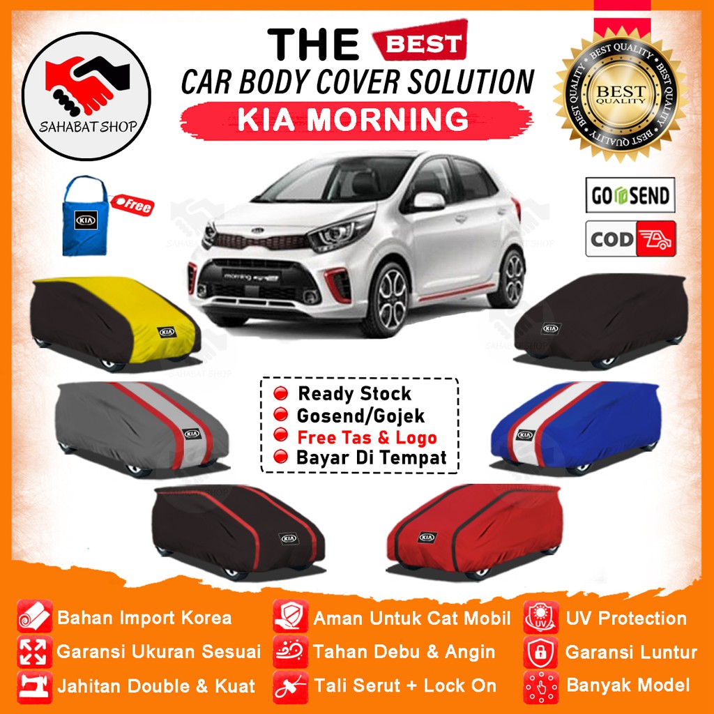 Sahabat Body Cover Mobil Morning / Sarung Penutup Morning Outdoor / Selimut Mantel Tutup Pelindung Jas Mantol Pembungkus Terpal Tutupan Bungkus Kelambu Kerodong Kerudung Mobil Kia Morning Waterproof Anti Air Model Orange