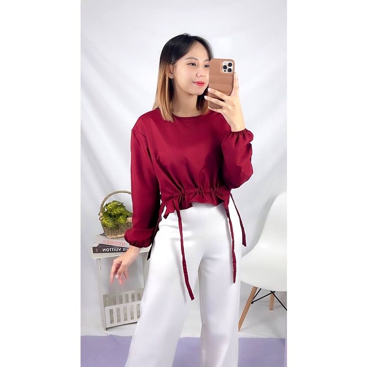 Tq88indonesia Fashion Baju Blouse Wanita Terbaru / SORELA TOP SERUT / BUsana Casual Cewek / Blus / Ootd / Oufit Kasual Kekinian