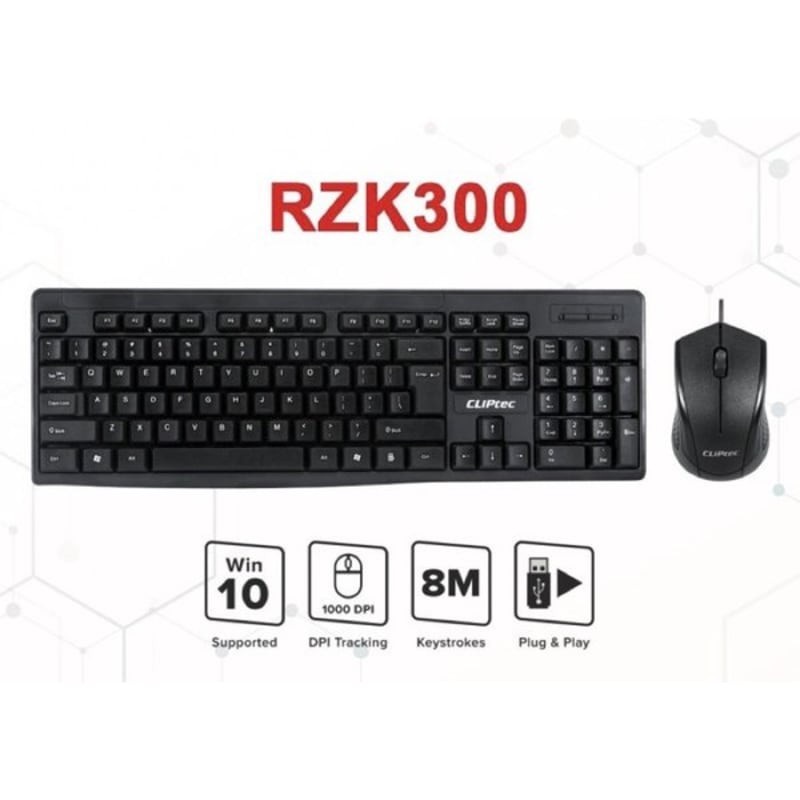 Keyboard Mouse CLIPtec RZK300 Combo USB 1000DPI - CLIPTEC RZK 300