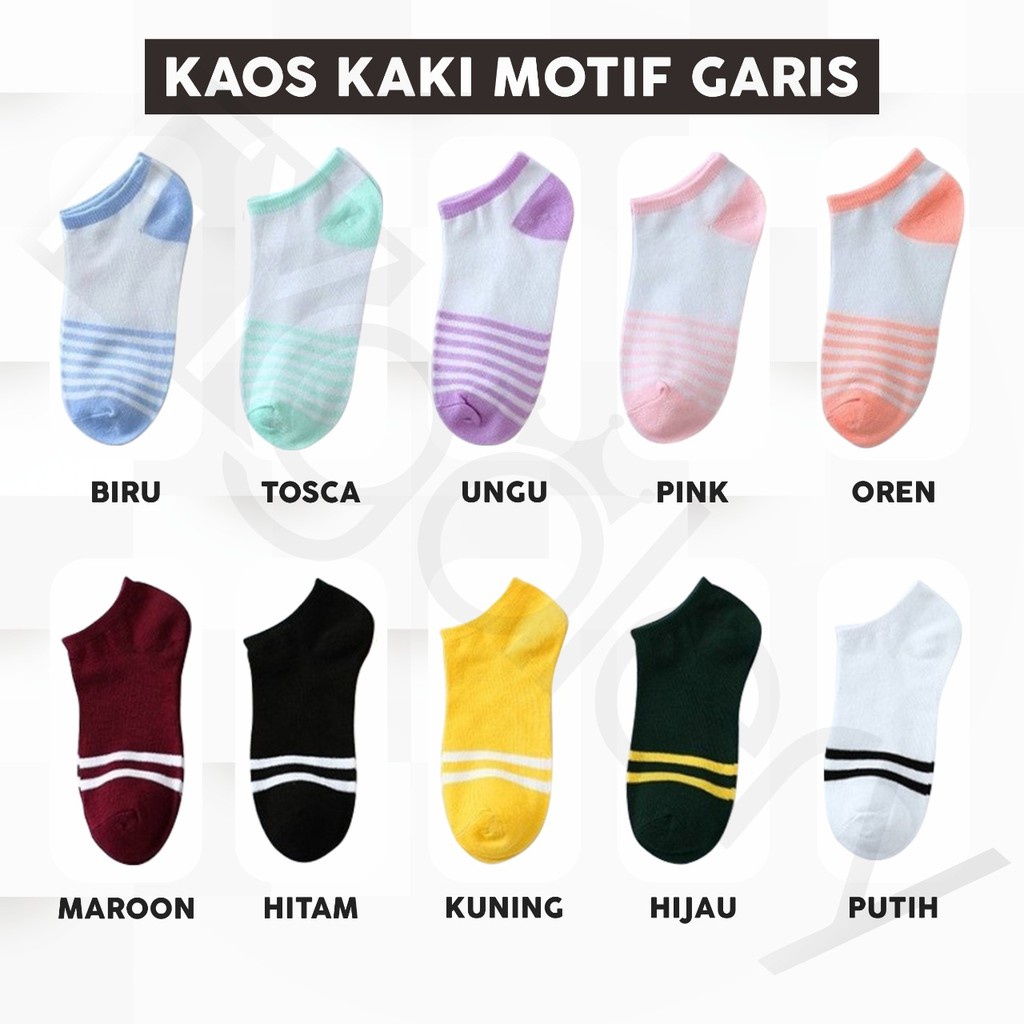 FYGALERYJAKARTA Kaos Kaki Ankle Polos Wanita KaosKaki Pendek Korea Murah Short Socks-Garis