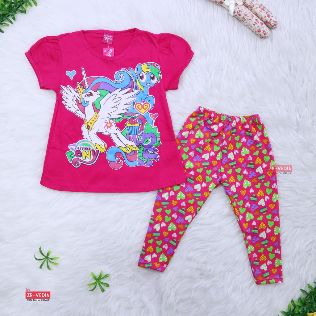 Setelan Catty &amp; Unicorn uk 2-3 Tahun / Baju Anak Perempuan Legging Kaos Karakter Celana Panjang