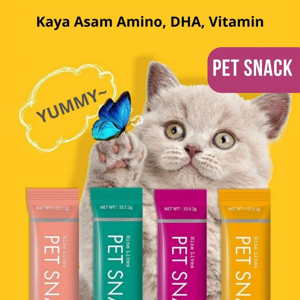 Cat Snack Nine Lives Creamy 15 gram Snack Jilat Cemilan Penggemuk Kucing Anabul Cream Cat Strips FEFARM