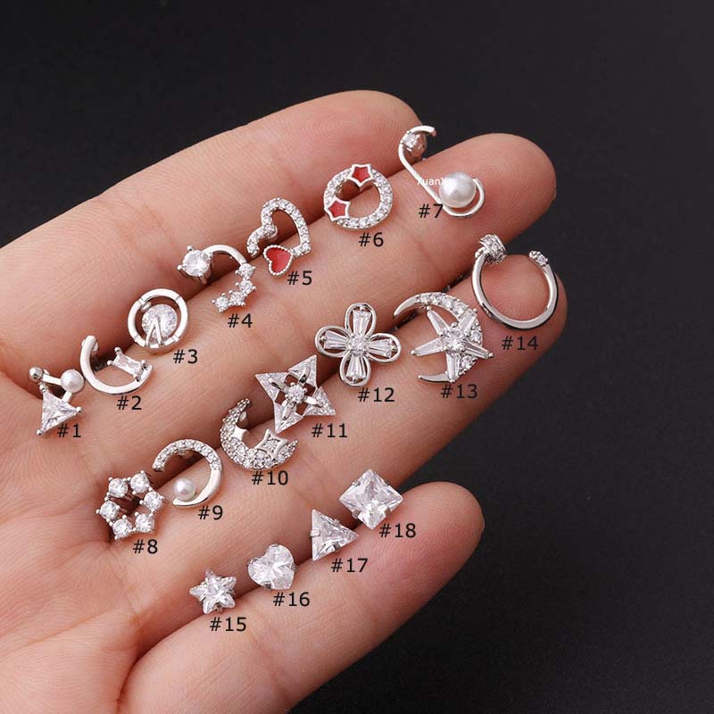 1 Piece 20Gauge Upper Lobe Cartilage Earrings Helix Piercing Heart Shape Stainless Steel with Zircon