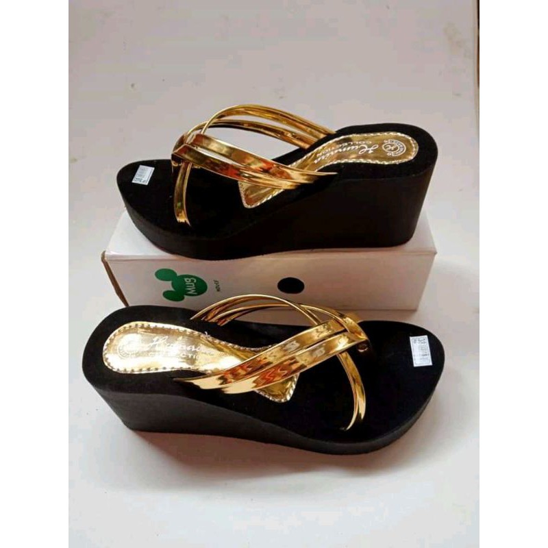 sandal wanita sandal wedges manohara tinggi 6.5cm size 37-40-gold