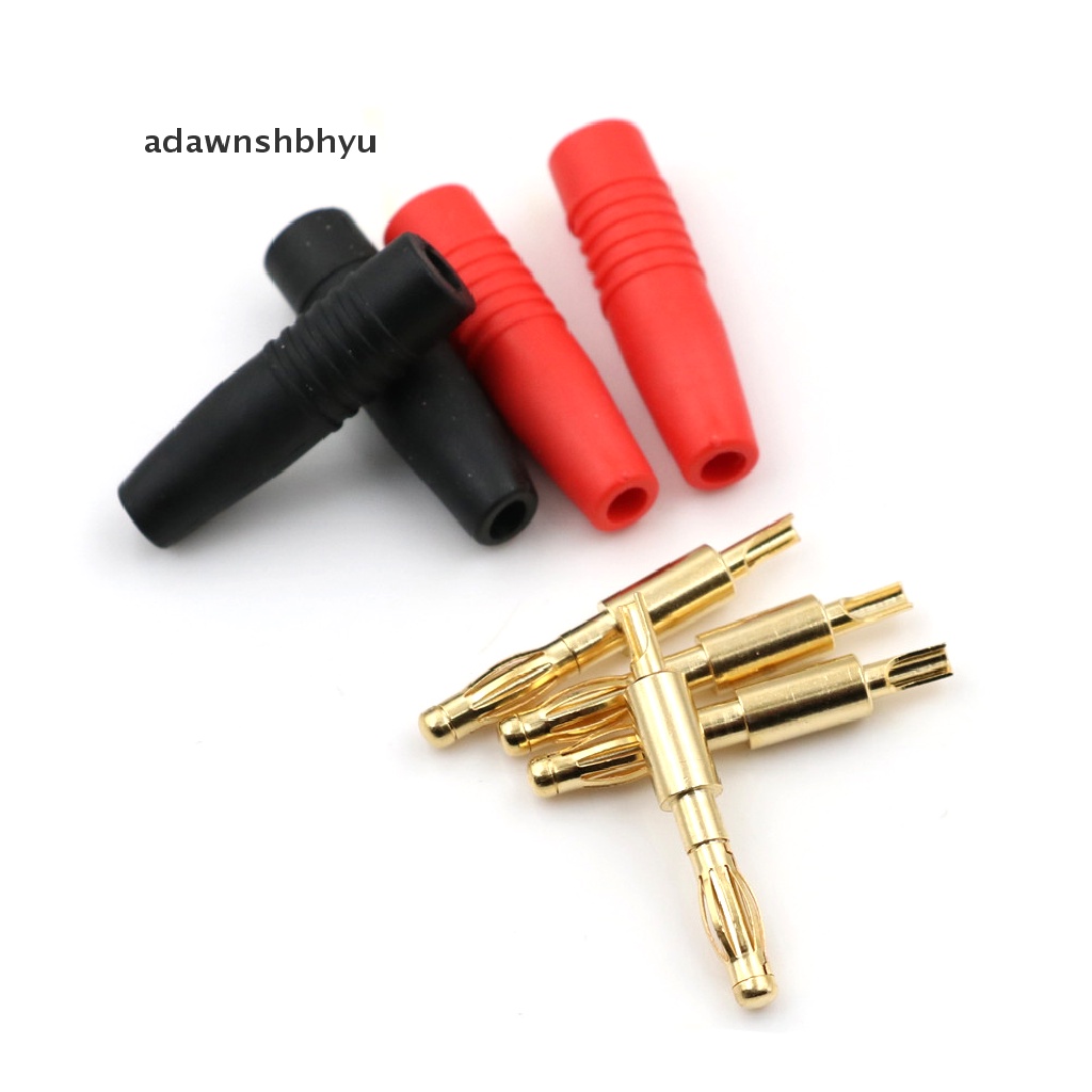 Adawnshbhyu 4pcs Tembaga Lapis Emas 4mm Banana Male Plug Test DIY Solder Konektor R+B