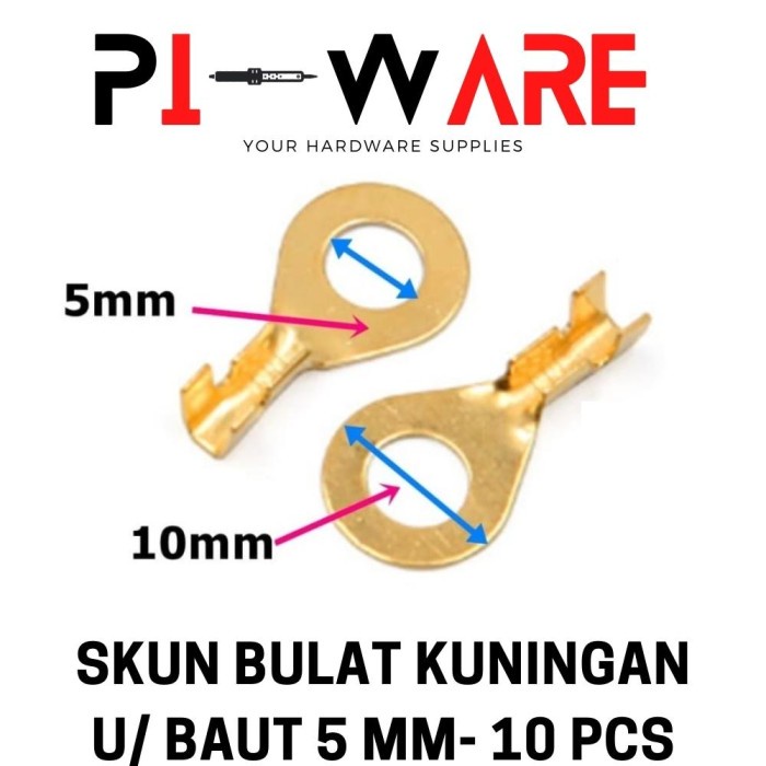 Skun Per 10 Pcs 5mm Aki Ring Bulat 5 mm Baut Terminal Bahan Kuningan