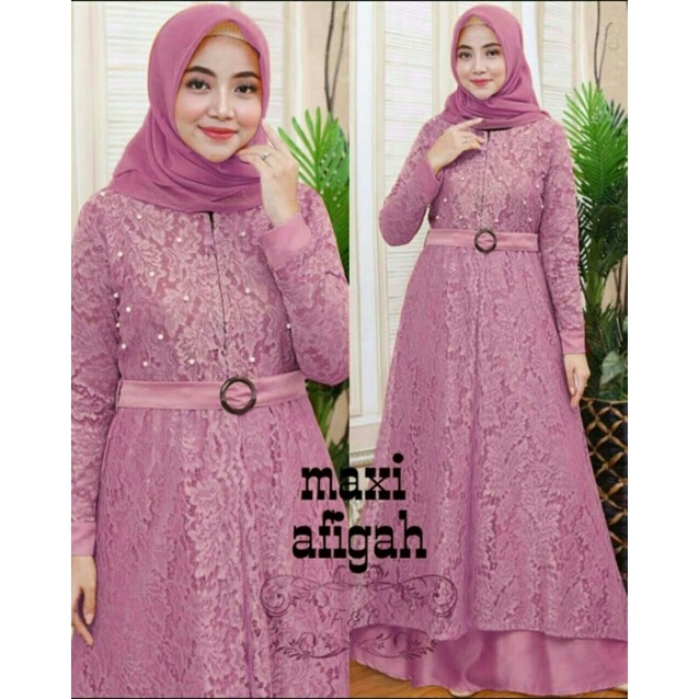 Maxi Maxy Dress Longdress Kondangan Pesta Brukat Full Jersey Afigah