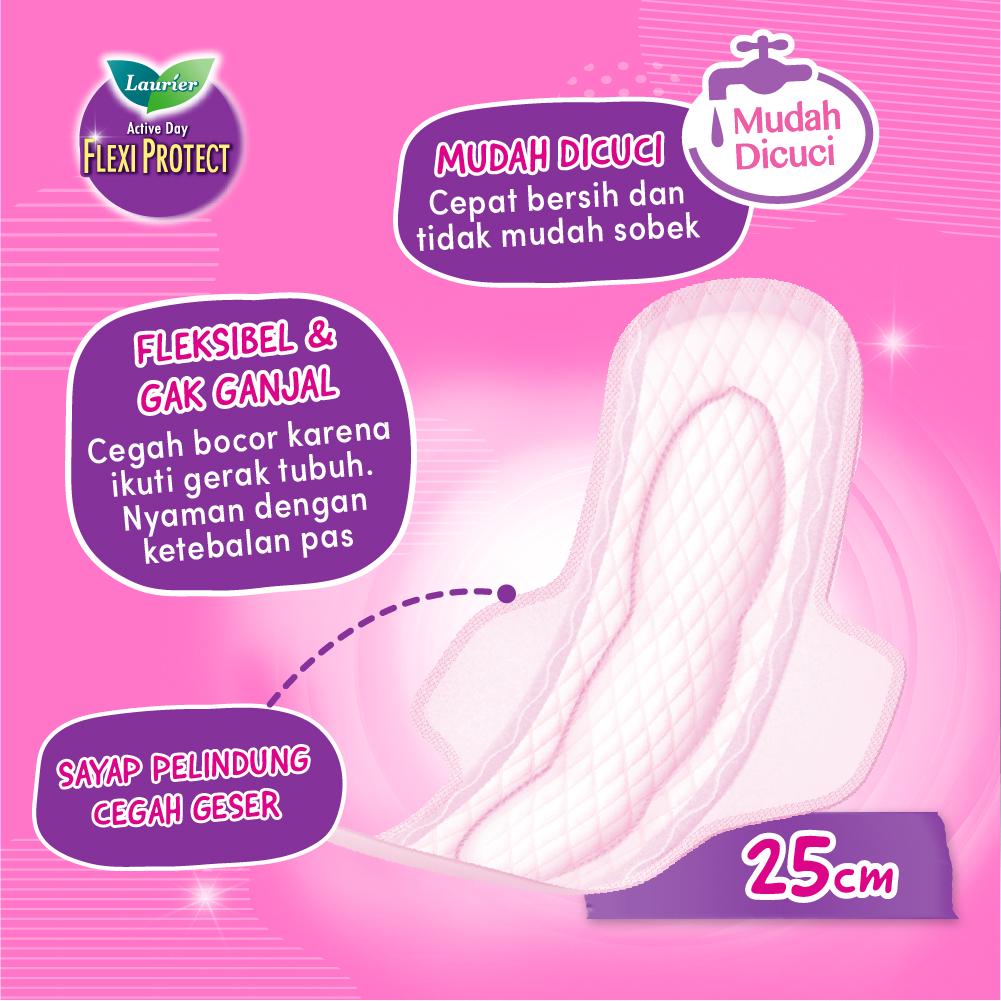 Laurier Flexi Protect Pembalut Wanita Bebas Gerak Seharian Saat Hari Deras 25cm Long Wing Daya Serap Ektra Isi 14 Buah Twin Pack