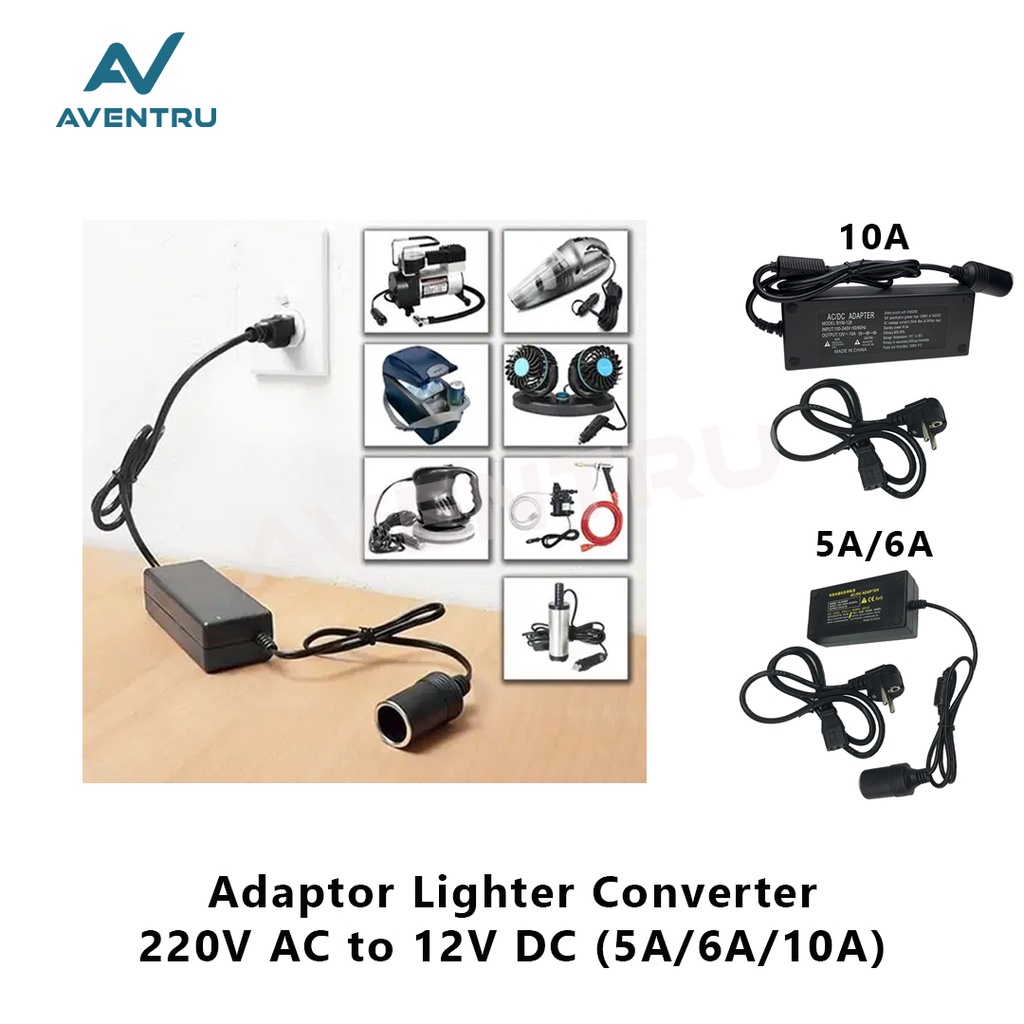 Adaptor Lighter Socket Converter Konverter 220V AC To 12V DC 5A 6A 10A