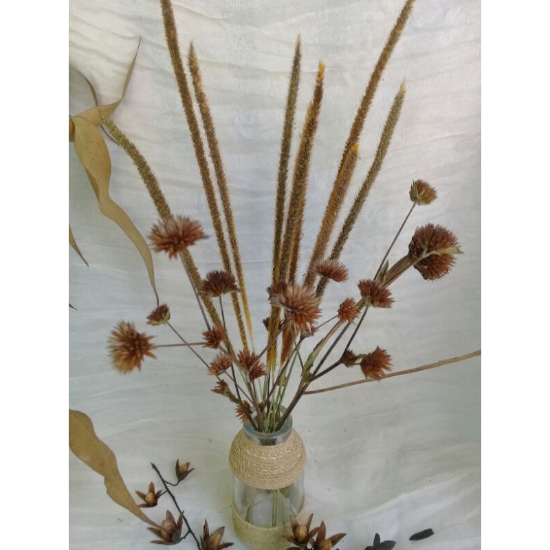 vas bunga rustic + bunga kering
