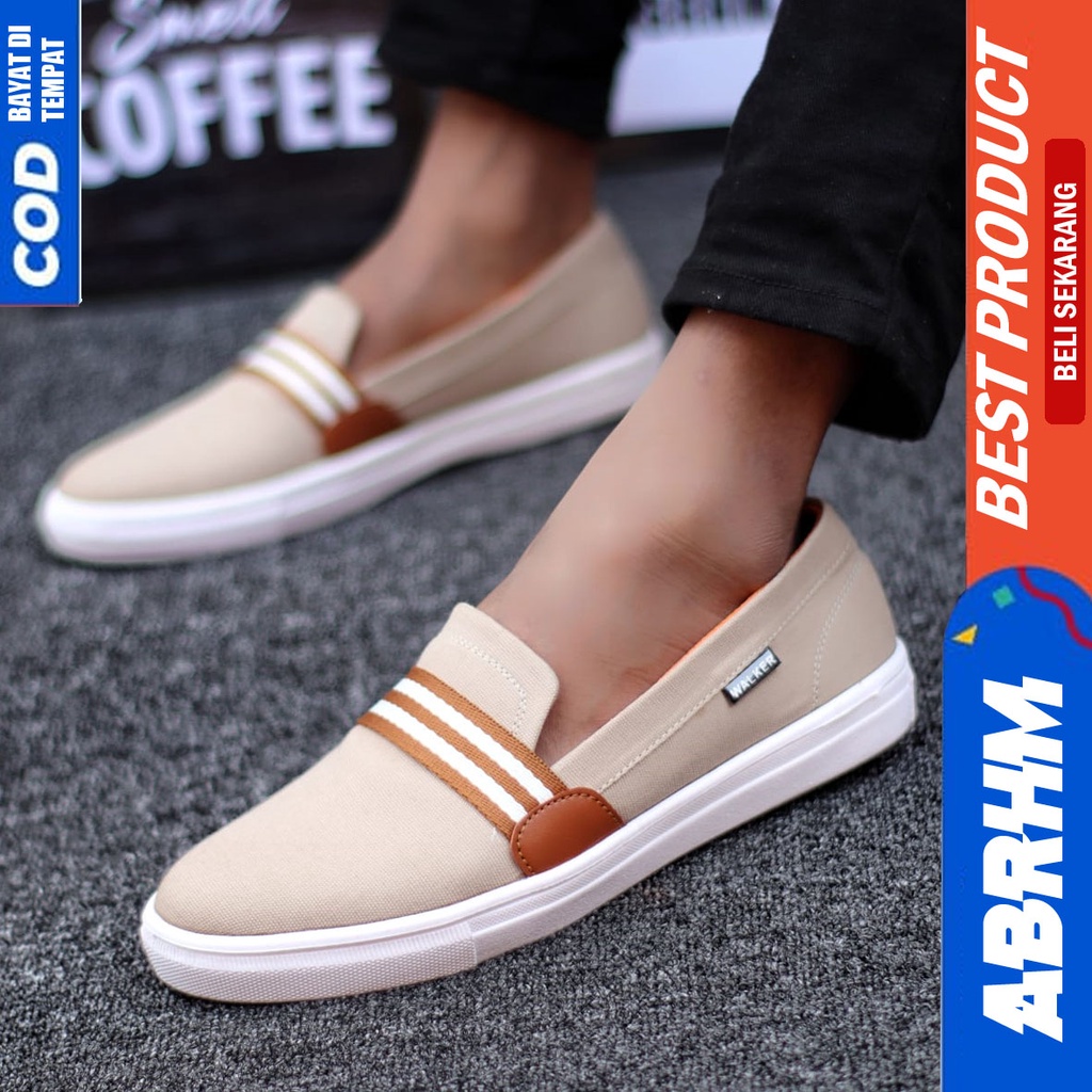 Abrhm Kante - Sepatu Slip On Santai Casual Pria Hitam Kanvas Original