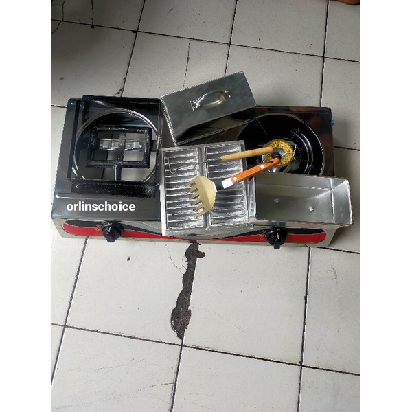 Kompor gas 2 tungku dan cetakan kue pancong balap lumer +tutup+garpu