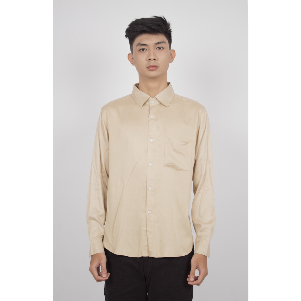 Fortglass Long shirt MOSCO Kemeja Rayon Twill Polos Pria Lengan Panjang Formal Biru Cream Kubus Lemon Olive Blush