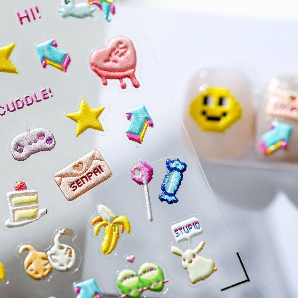 AUGUSTINA Agustina Kartun Stiker Kuku Wanita Relief Kelinci Cinta Hati Beruang Nail Art Dekorasi