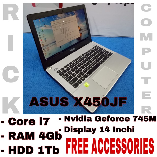 Asus X450JF Core i7 Gen 4 Ram 4gb HDD 1Tb Nvidia Geforce 745M 14 Inchi Laptop Second Seken