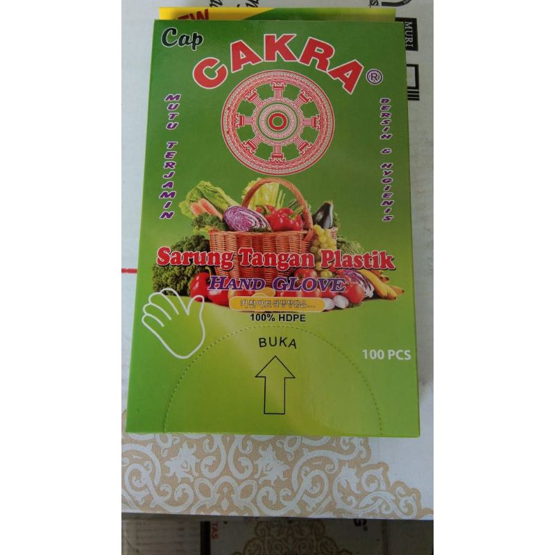 sarung tangan Plastik CAP CAKRA mutu terjamin hygienis 100% HDPE isi 100 pcs- 50 pasang