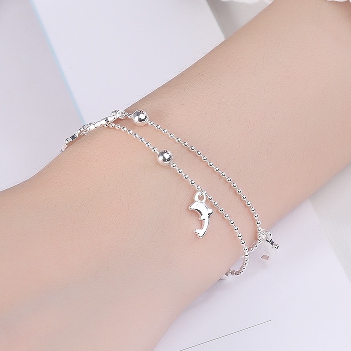 Gelang Tangan Wanita Gelang Perak 925 Double Layer Silver Gelang Titanium Wanita Anti Karat