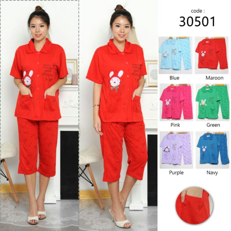 jenica-set baju tidur 3/4 wanita/piyama bordir