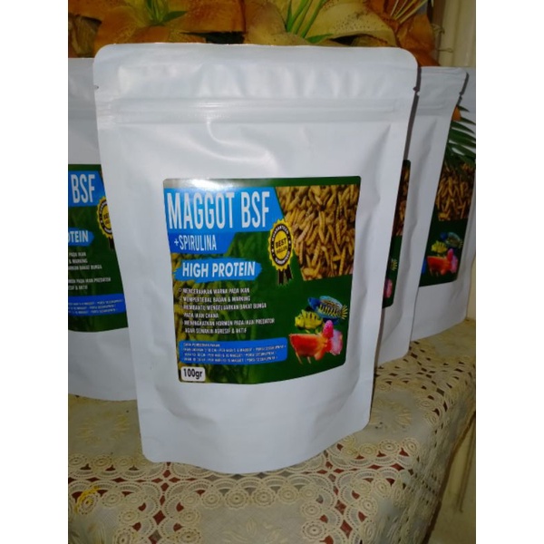 Maggot 100gr +Spirulina(Pakan Chana,Louhan,Oscar,Koi,Pbass ,Arwana)