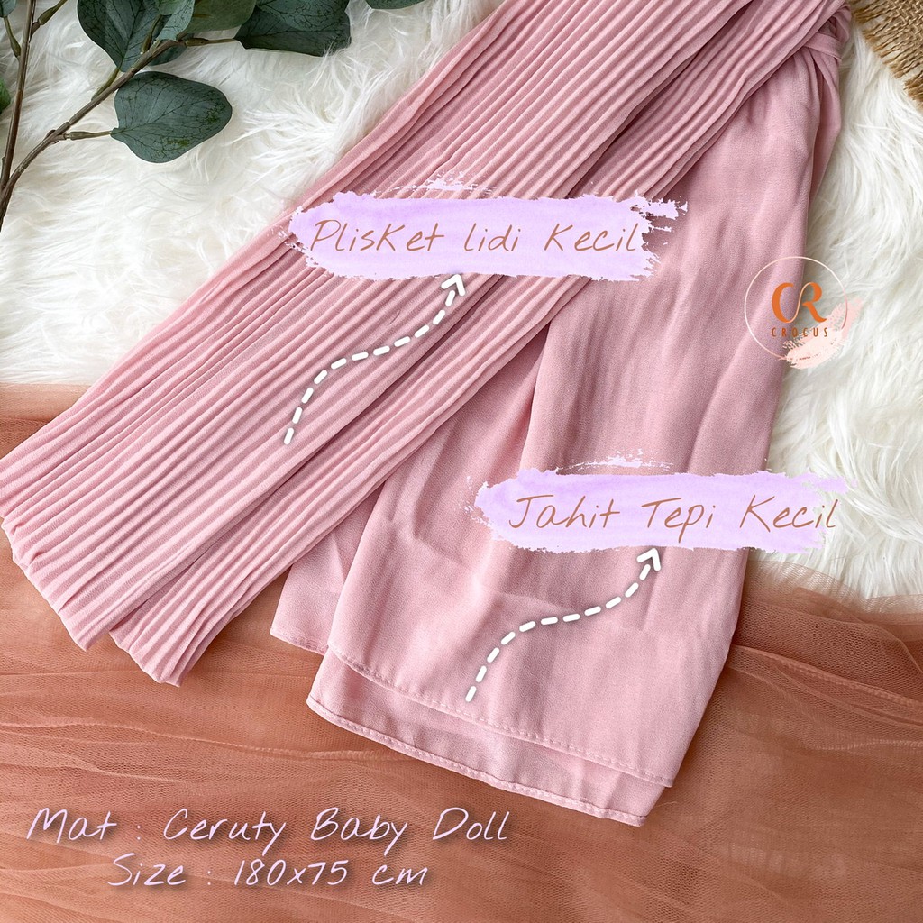 [𝐂𝐫𝐨𝐜𝐮𝐬] (180 * 60cm) Pashmina Plisket Ceruty Baby Doll / Pasmina Pleated Hijab Kerudung-1