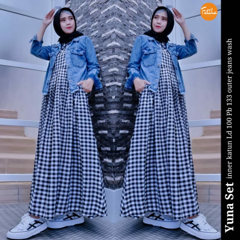 SET INNER GAMIS GAMIS DAN OUTER JAKET JEANS WASH. SET BAJU MUSLIM ANAK REMAJA. YUNA SET BY FATIHA