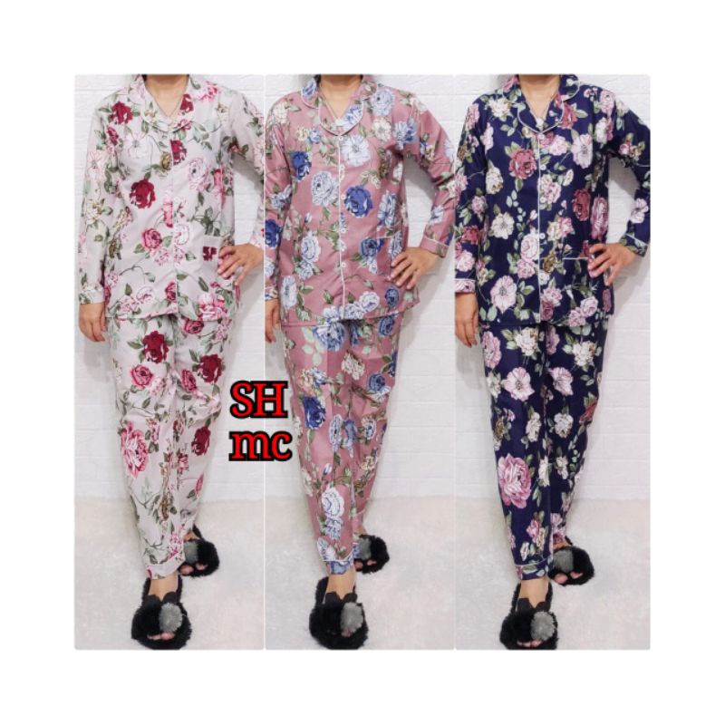 Baju Tidur Piyama Wanita Motif Floral Pajamas Katun  / Baju Tidur setelan Wanita Katun PP dewasa Terbaru Bigsize Kekiniaan