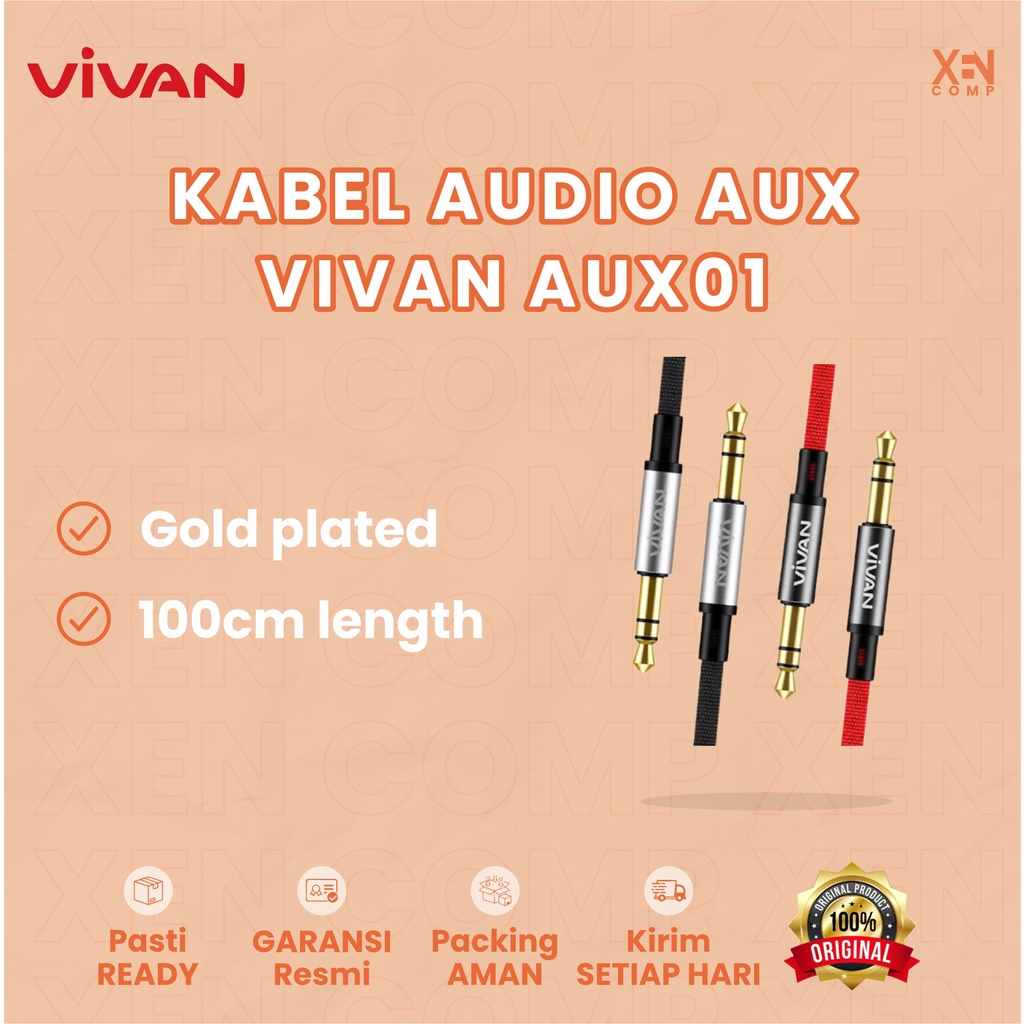 KABEL AUDIO 3.5 AUX VIVAN AUX01 100CM ORIGINAL Hi-Fi SOUND GOLD PLATED