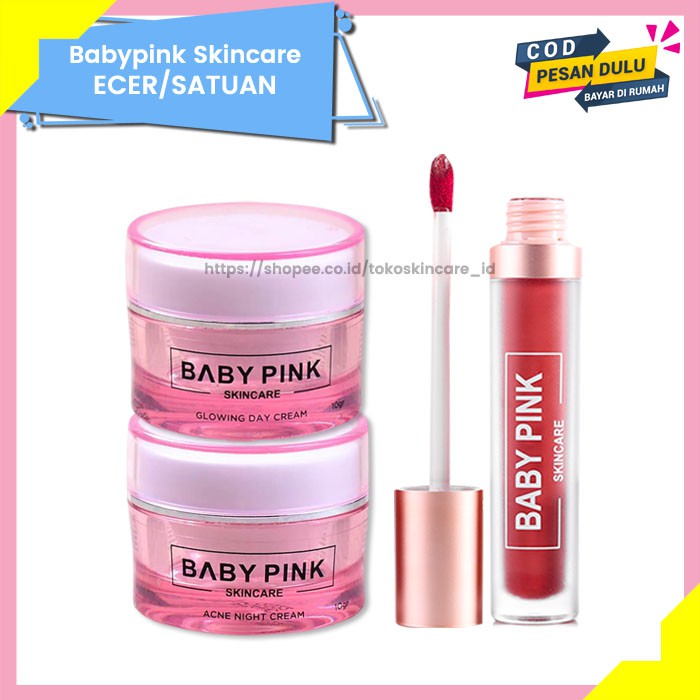 Glowing Day Cream &amp; Acne Night Cream &amp; Babylip Berry Addict Baby Pink Skincare Original BPOM