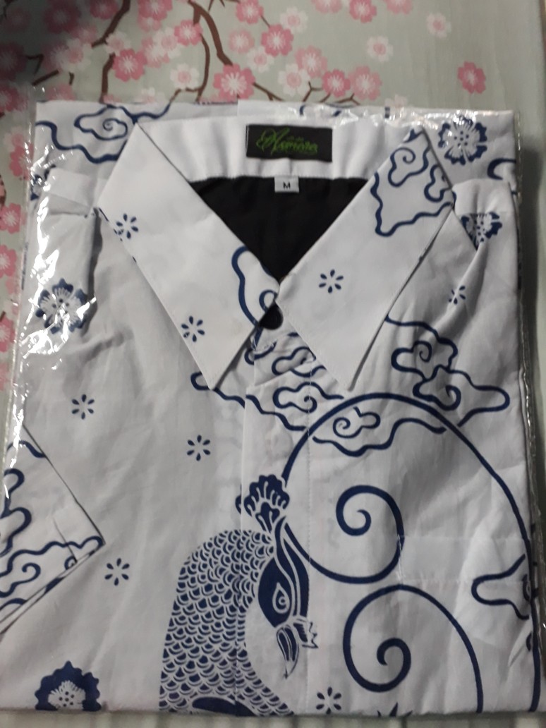 Merak Putih Pendek Kemeja Batik Pria Full Furing Bahan Katun Halus Sragenan
