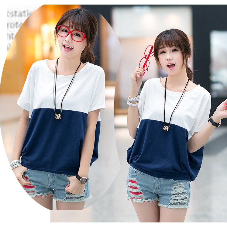 Atasan Korean Style T-shirt Casual Kaos Wanita Longgar Kaos Kelelawar Lengan Pendek Kaos Adem Bagus