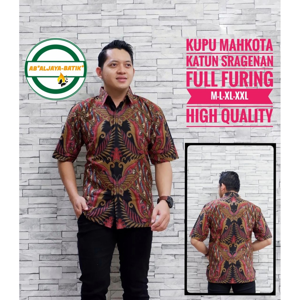 KUPU MAHKOTA Kemeja Batik Pria Lengan Pendek Katun Halus FULL FURING Batik Aljaya