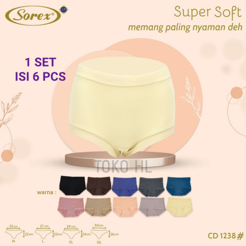 6 PCS / Setengah Lusin CD Sorex 1238 Basic Celana Dalam Wanita Super Soft