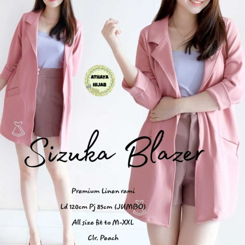 Sizuka Blazer Wanita Fashion Korea Terbaru Long Coat Blazer Jumbo Premium Linen Rami Ld 120 Size M-X