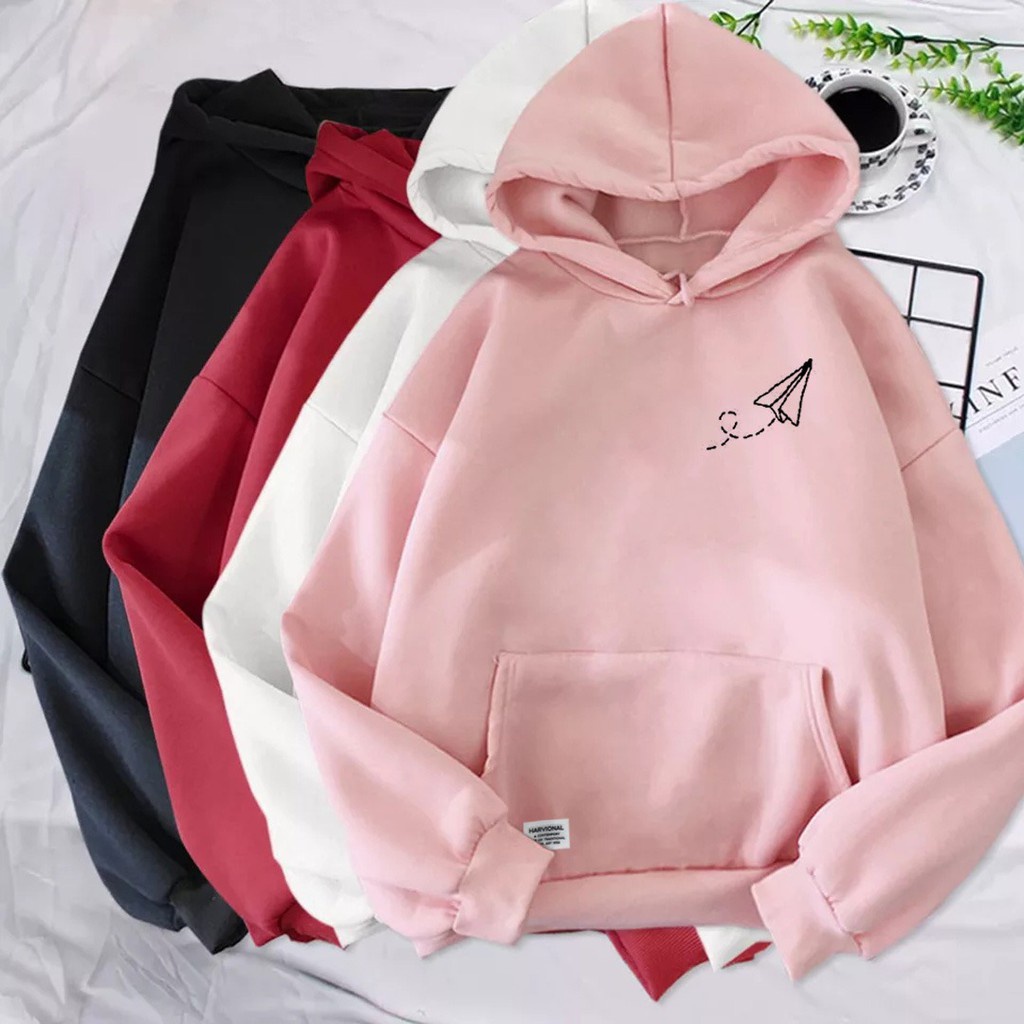 Parisdivarious Sweater Hoodie Jemper Pesawat Kertas Bahan Fleece Size S - XXL (Pria &amp; Wanita)