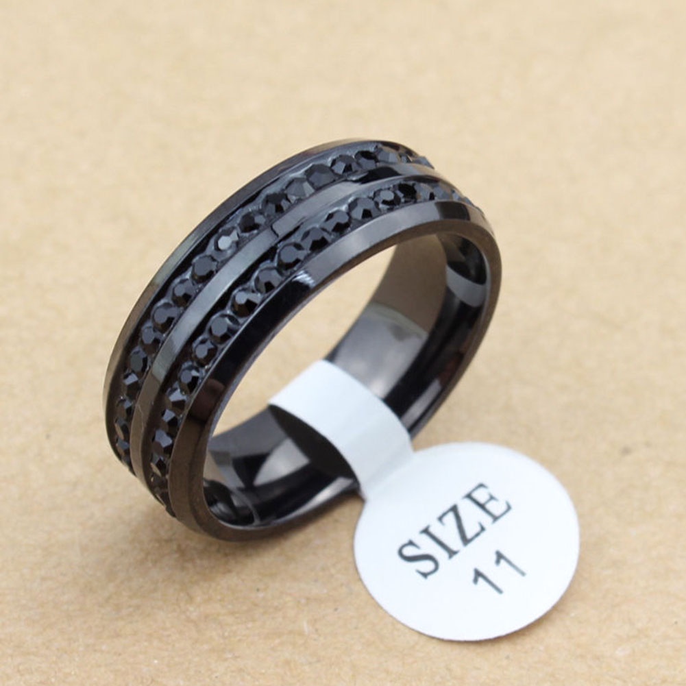 Hu Hu Hu Hu Hu Alat Bantu Pasang Kacamata♡ Cincin Berlian Imitasi Bahan Stainless Steel Warna Hitam Untuk Pria Dan Wanita